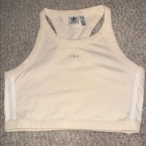 Adidas Beige cropped halter with White Stripes.